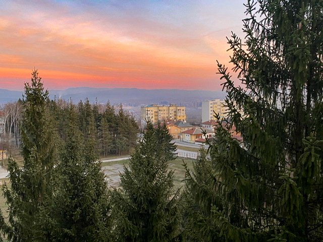 Sunset over the mountains in Razlog, Bulgaria