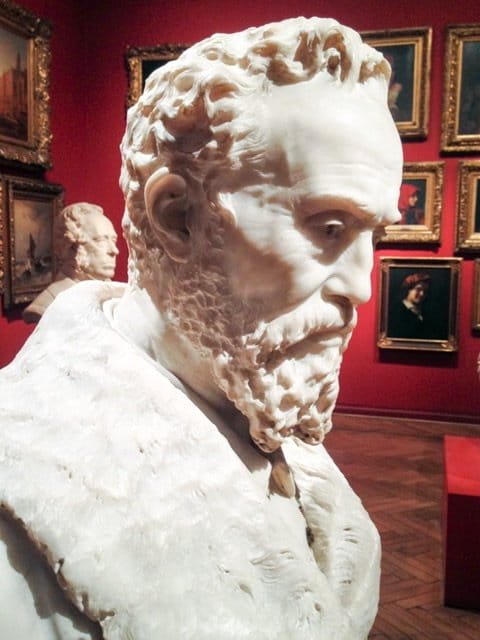 A marble bust of Miguel Angel by Pietro Calvi