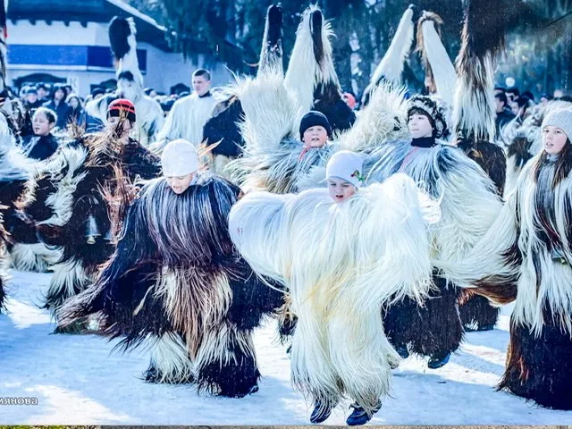 Children performing a Kukeri ceremony in Razlog, Bulgaria
