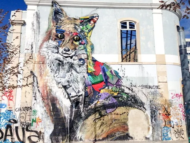 Mural of a fox sitting down