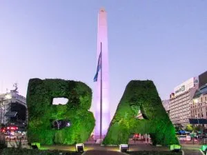 An obelisk and topiary letters B and A in Buenos Aires