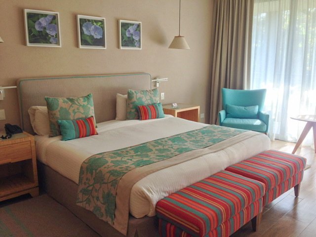 Lovely hotel room in beige and aqua