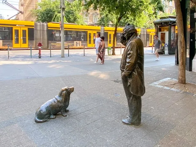 Life-size staute of the TV character Columbo and his dog