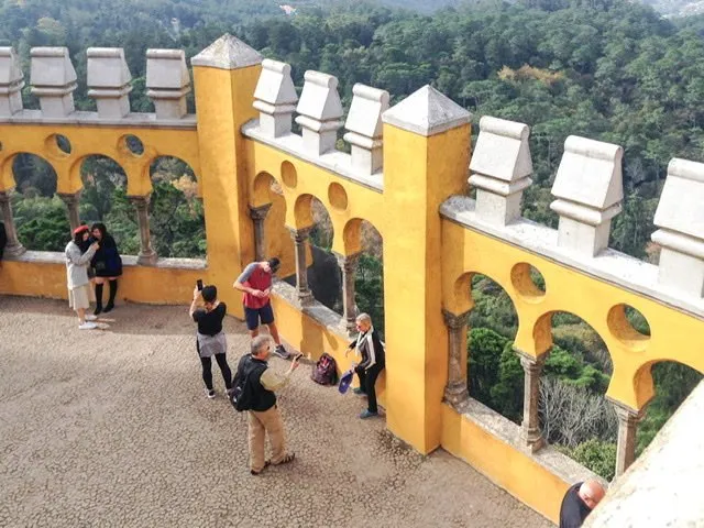 Terrace and pillars overlooking a valley