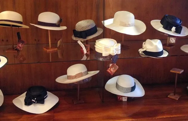 Hats in a display case