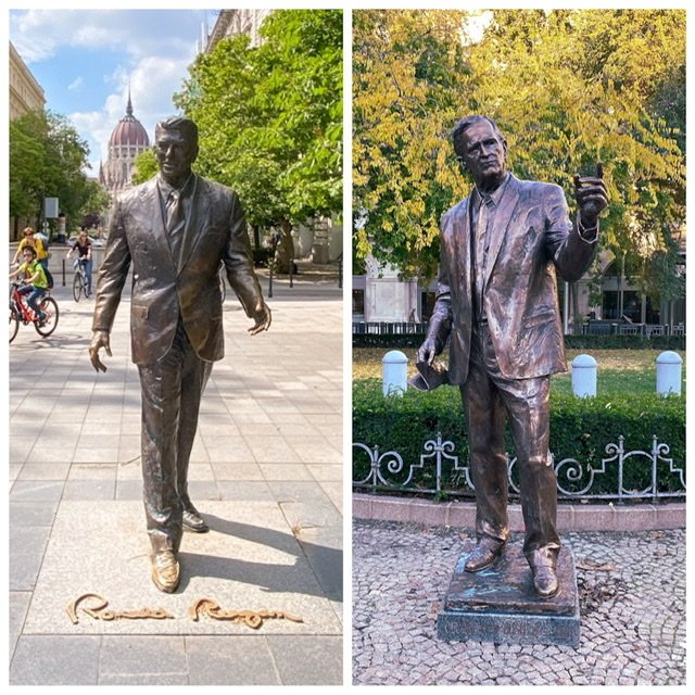 Statues of Ronald Reagan and George Bush in Liberty Square, Budapest