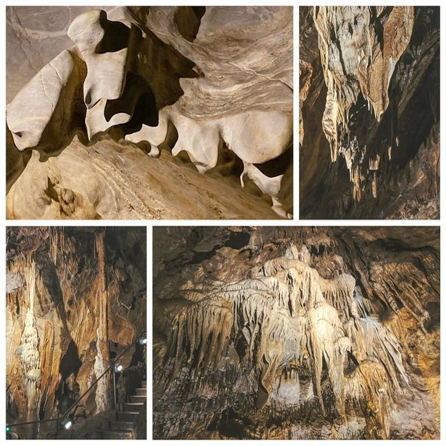 Four photos of limestone cave formations