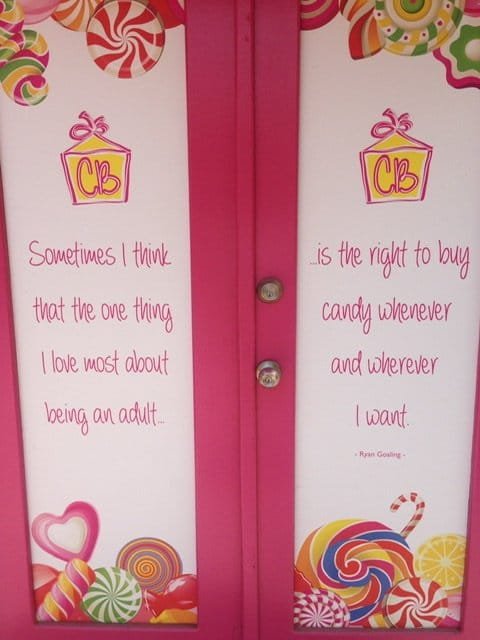 Front of a door at a candy shop