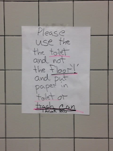 Sign in a public bathroom