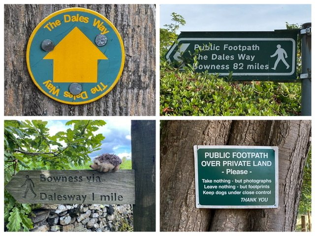 Collage of four signs on the Dales Way