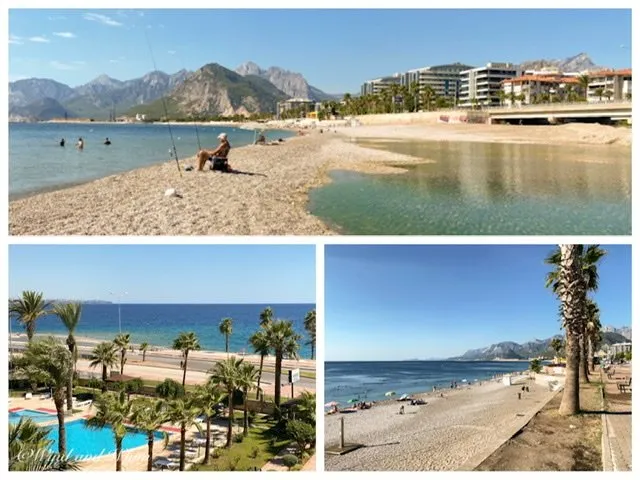 Three photos of the sea and beach in Antalya, Turkey