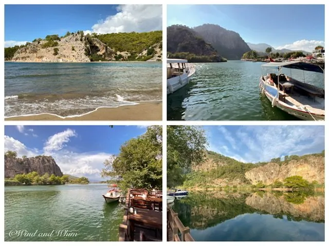 Four photos of rock formations in Dalyan, Turkey