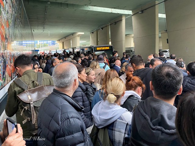 A crowd of people waiting for a bus in Istanbul