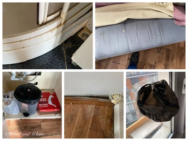 Five photos of a disgusting hotel room