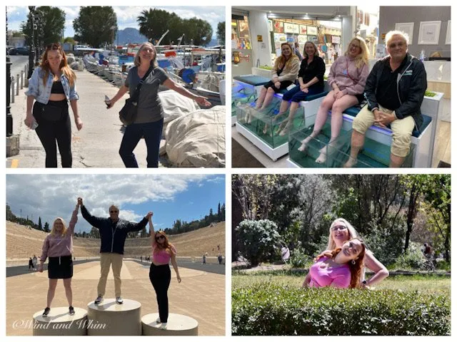 Four photos of people on vacation