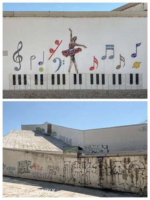 Two photos of the National Opera and Ballet exterior