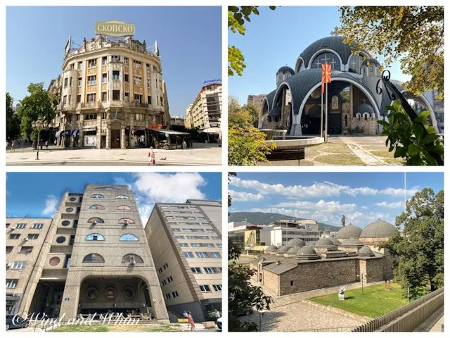 Photos of four buildings in Skopje
