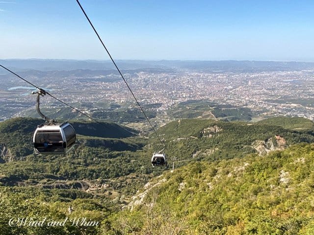 Cable cars going up and down Dajti Mountain