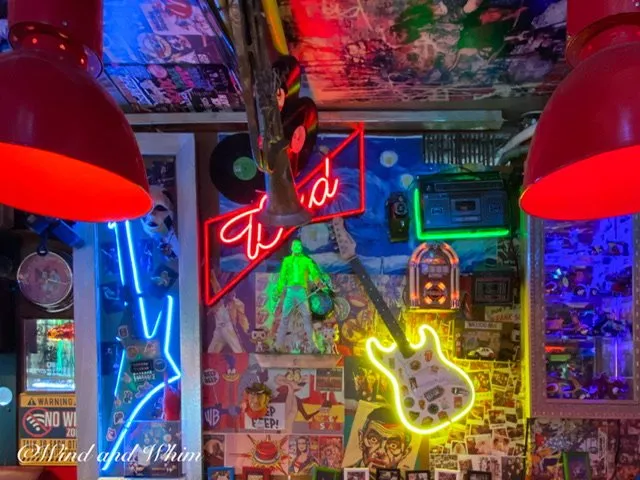A wall of pop culture memorabilia