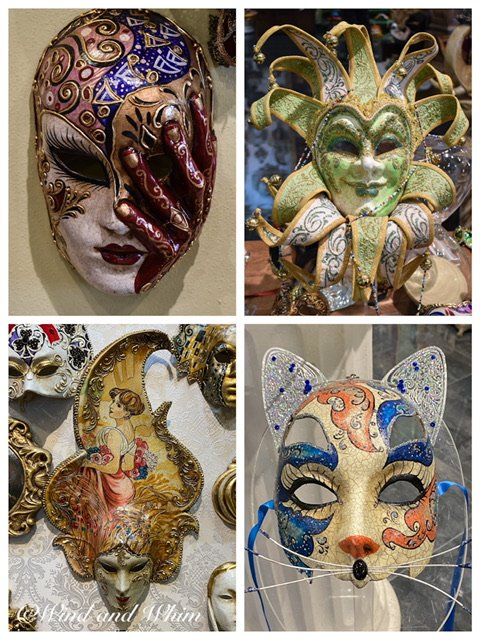 Photo collage of Venetian-style masks