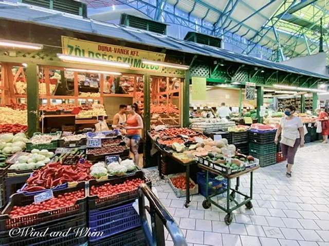 Produce stands in a market