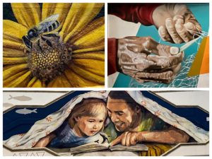 A collage of three photos of street art in the Canary Islands