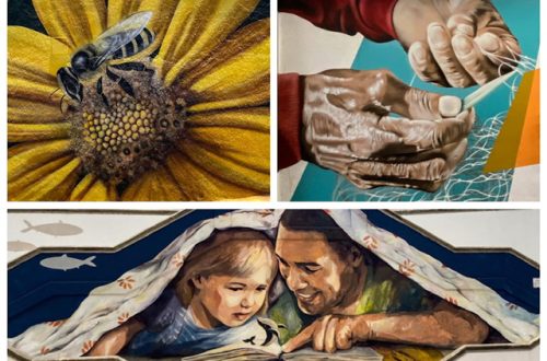 A collage of three photos of street art in the Canary Islands