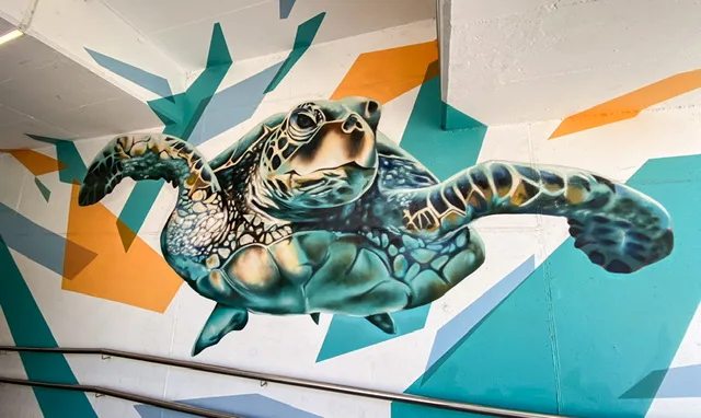 A mural of a sea turtle