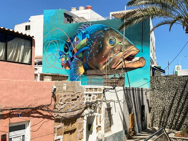 A mural of a large fish
