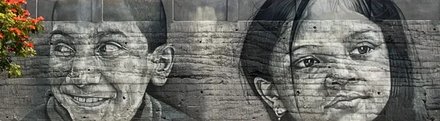 A mural of a boy and a girl