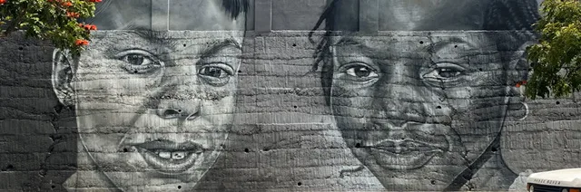 A mural of two boys
