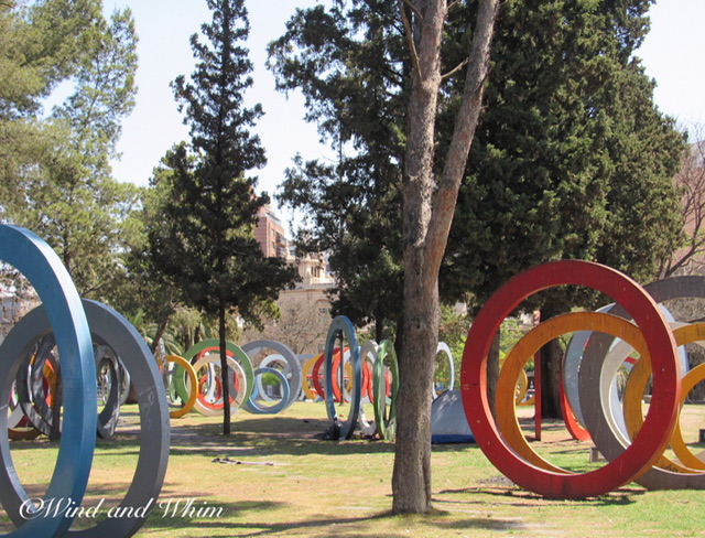 Large, colorful rings in a park