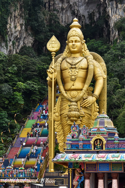 The rainbow staircase and Lord Murugan statue at the Batu Caves