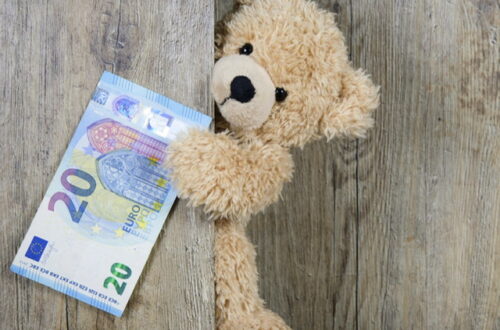 A teddy bear with a 20 euro bill