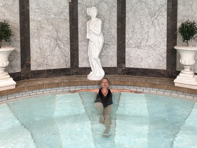 A woman relaxing in a hot tub