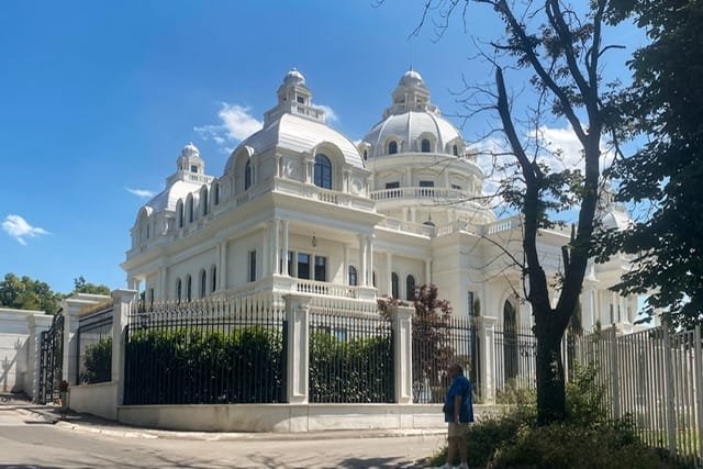 An ornate, sparkling white building