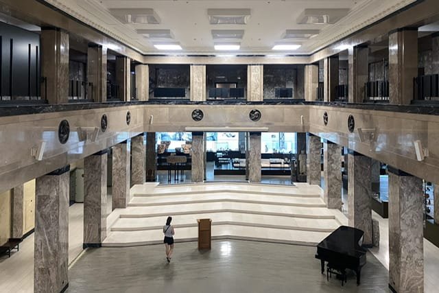 The interior of a museum