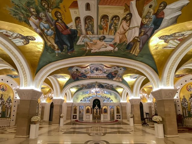 An elegant interior with religious paintings