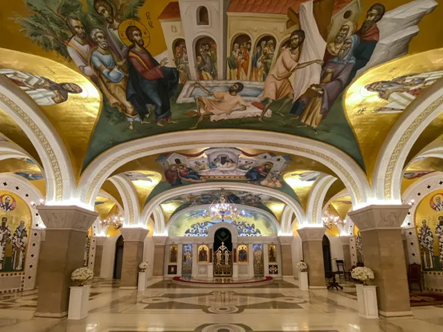 An elegant interior with religious paintings