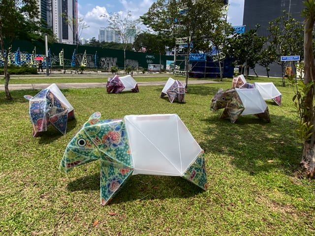 Tapir statues in a park
