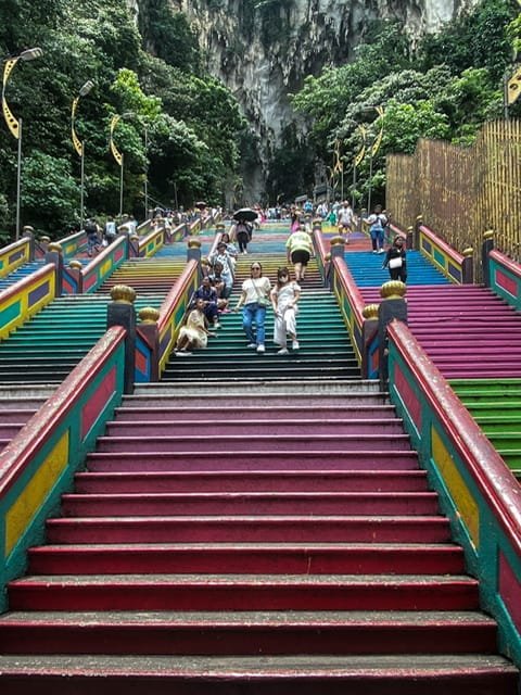A long staircase painted in bright colors