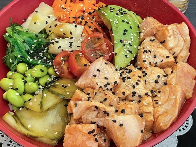 A salmon poke bowl