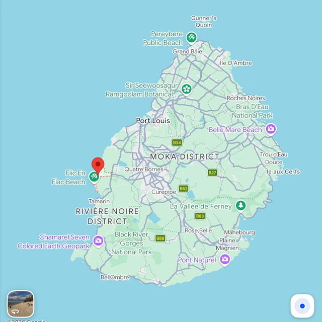 A map of Mauritius with Flic-en-Flac flagged